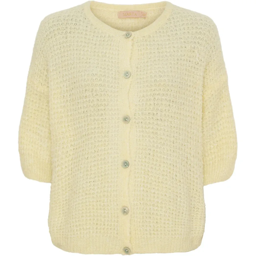 Amour Yellow Knit Cardigan With Cropped Sleeves