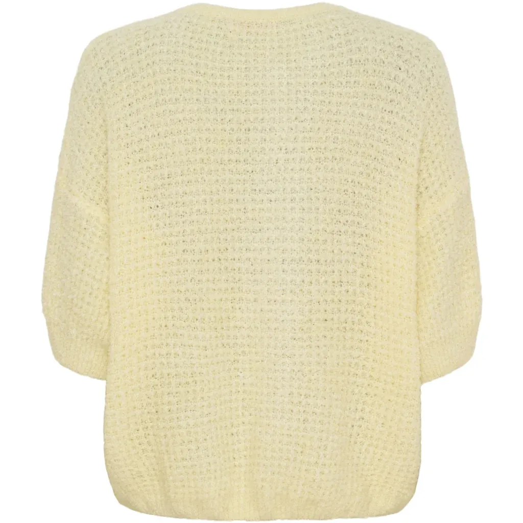 Amour Yellow Knit Cardigan With Cropped Sleeves
