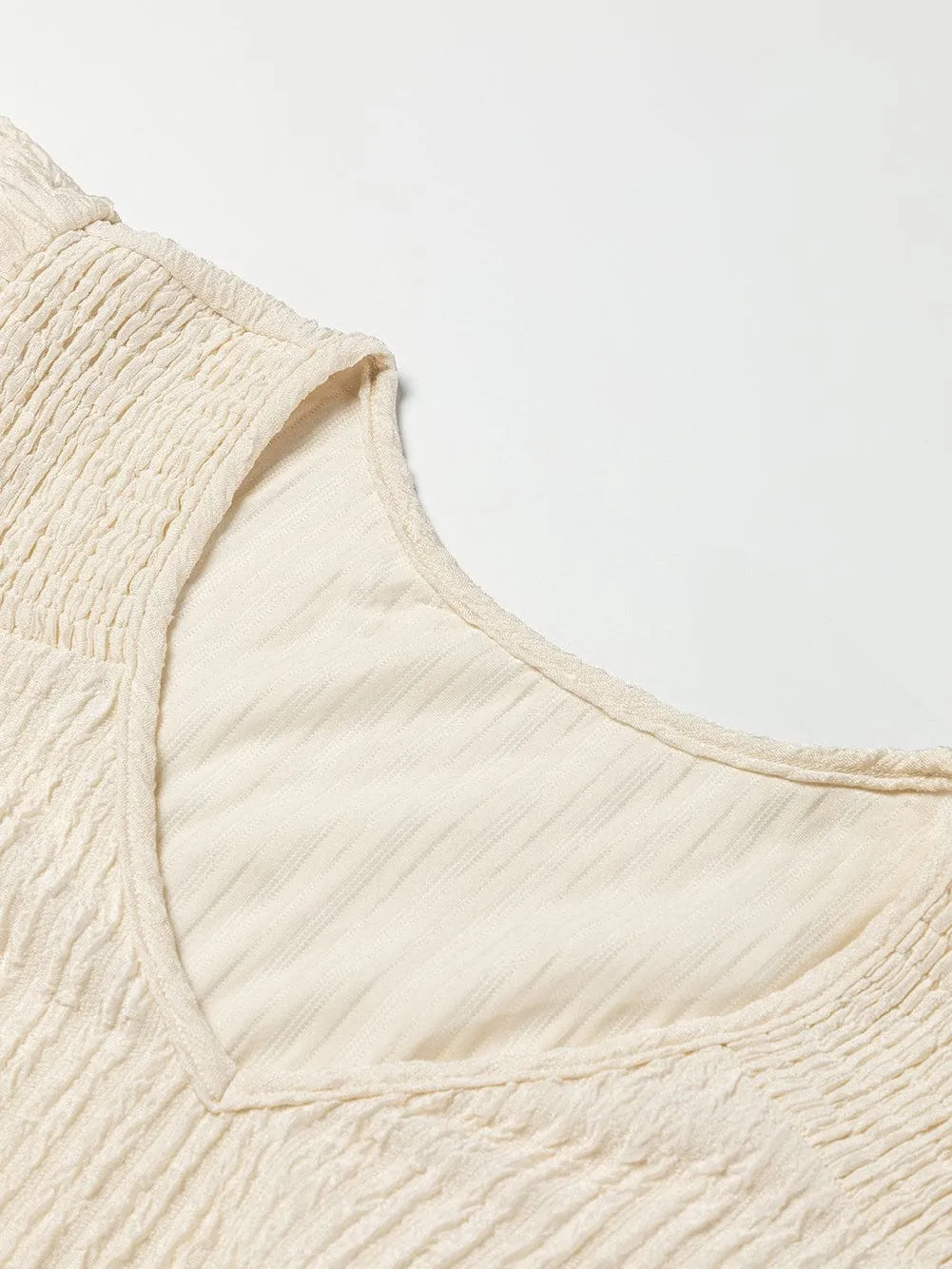 Apricot Crinkle Textured V Neck Ruffle Sleeve Blouse