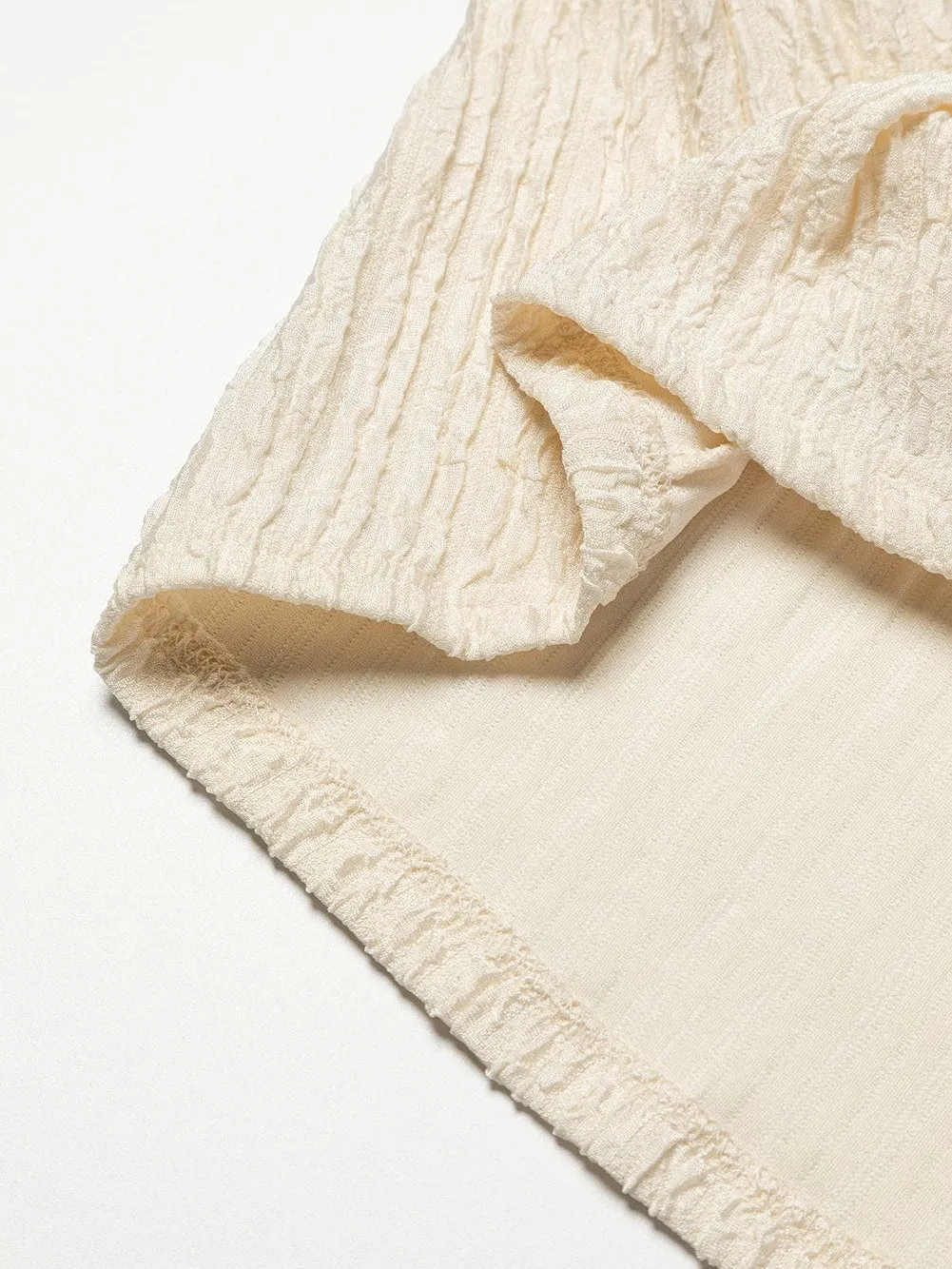 Apricot Crinkle Textured V Neck Ruffle Sleeve Blouse