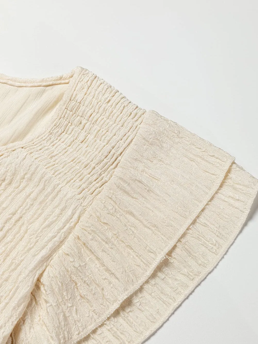 Apricot Crinkle Textured V Neck Ruffle Sleeve Blouse