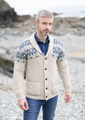 Aran Fairisle Button Cardigan | Oatmeal