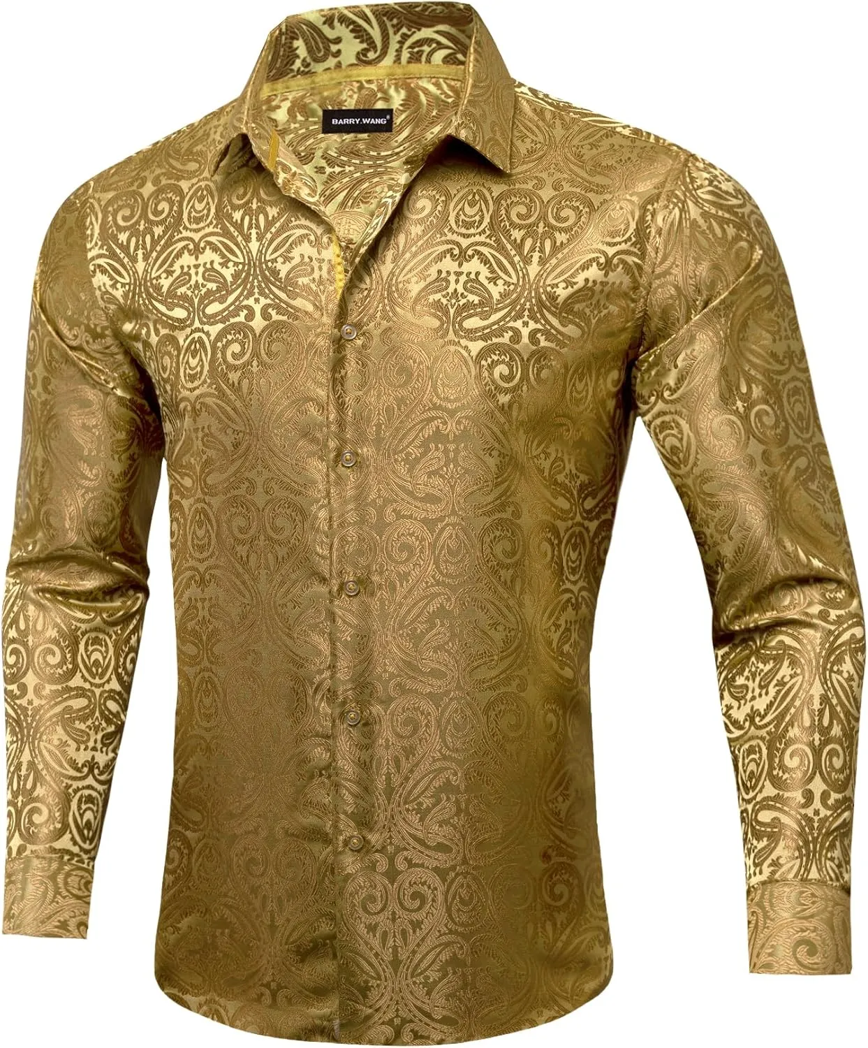 Barry.Wang Mens Casual Long Sleeve Shirts Silk Button Up Designer Paisley Formal Dress Shirt Western Mexico Cowboy Costume