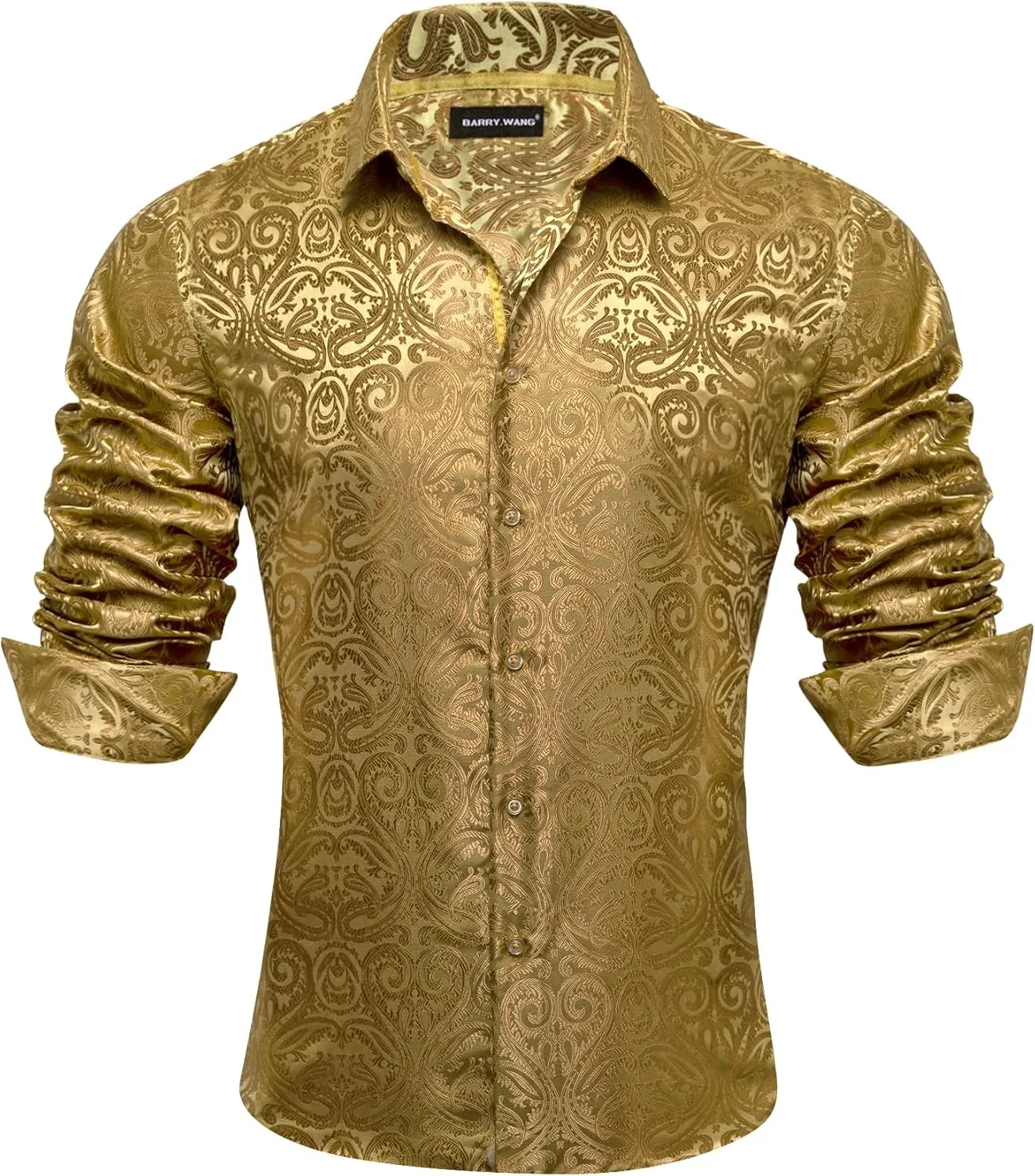 Barry.Wang Mens Casual Long Sleeve Shirts Silk Button Up Designer Paisley Formal Dress Shirt Western Mexico Cowboy Costume