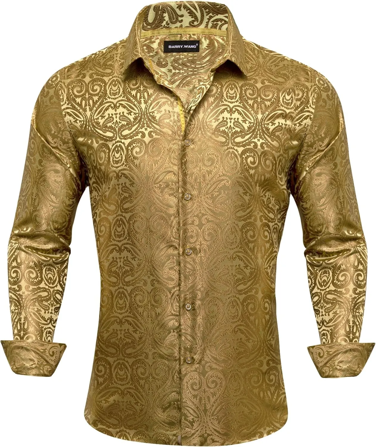 Barry.Wang Mens Casual Long Sleeve Shirts Silk Button Up Designer Paisley Formal Dress Shirt Western Mexico Cowboy Costume