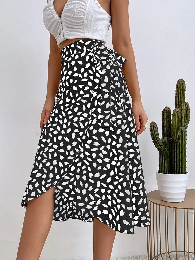 BerriesJam - Casual Print Tie Side Asymmetrical Knee Length A-Line Skirts