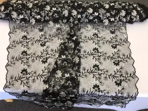 Black/gray multi color floral design embroidery on am wsh lace-dresses-apparel-fashion-prom-nightgown-sold by the yard.