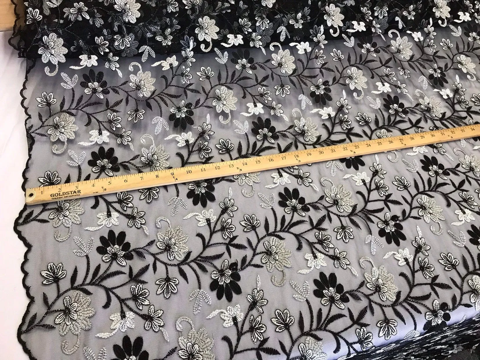 Black/gray multi color floral design embroidery on am wsh lace-dresses-apparel-fashion-prom-nightgown-sold by the yard.