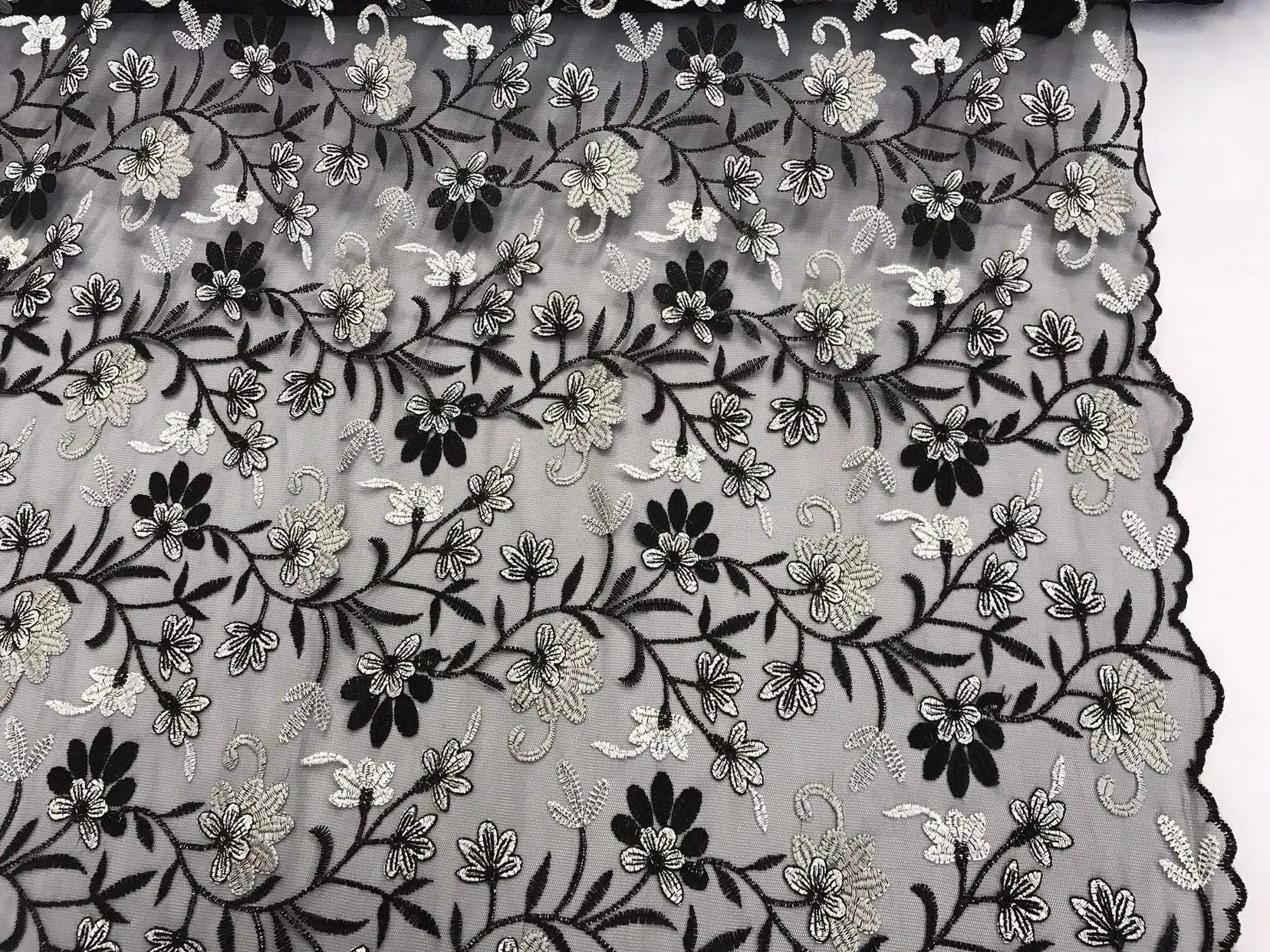 Black/gray multi color floral design embroidery on am wsh lace-dresses-apparel-fashion-prom-nightgown-sold by the yard.