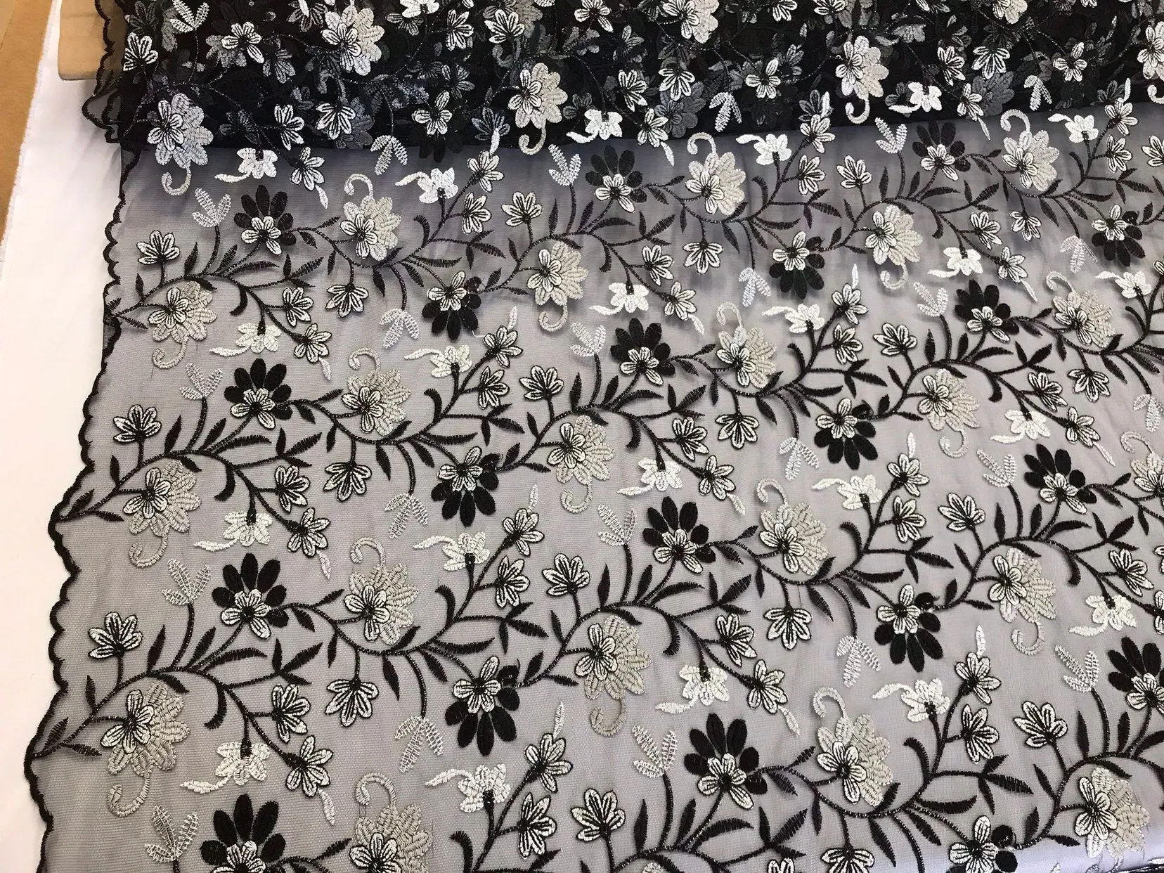 Black/gray multi color floral design embroidery on am wsh lace-dresses-apparel-fashion-prom-nightgown-sold by the yard.