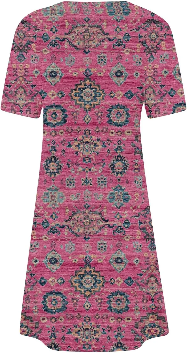 Boho Dress for Women Summer Dress Floral Casual Dresses Short Sleeve Fashion Graphic Holiday Dress for Vacation