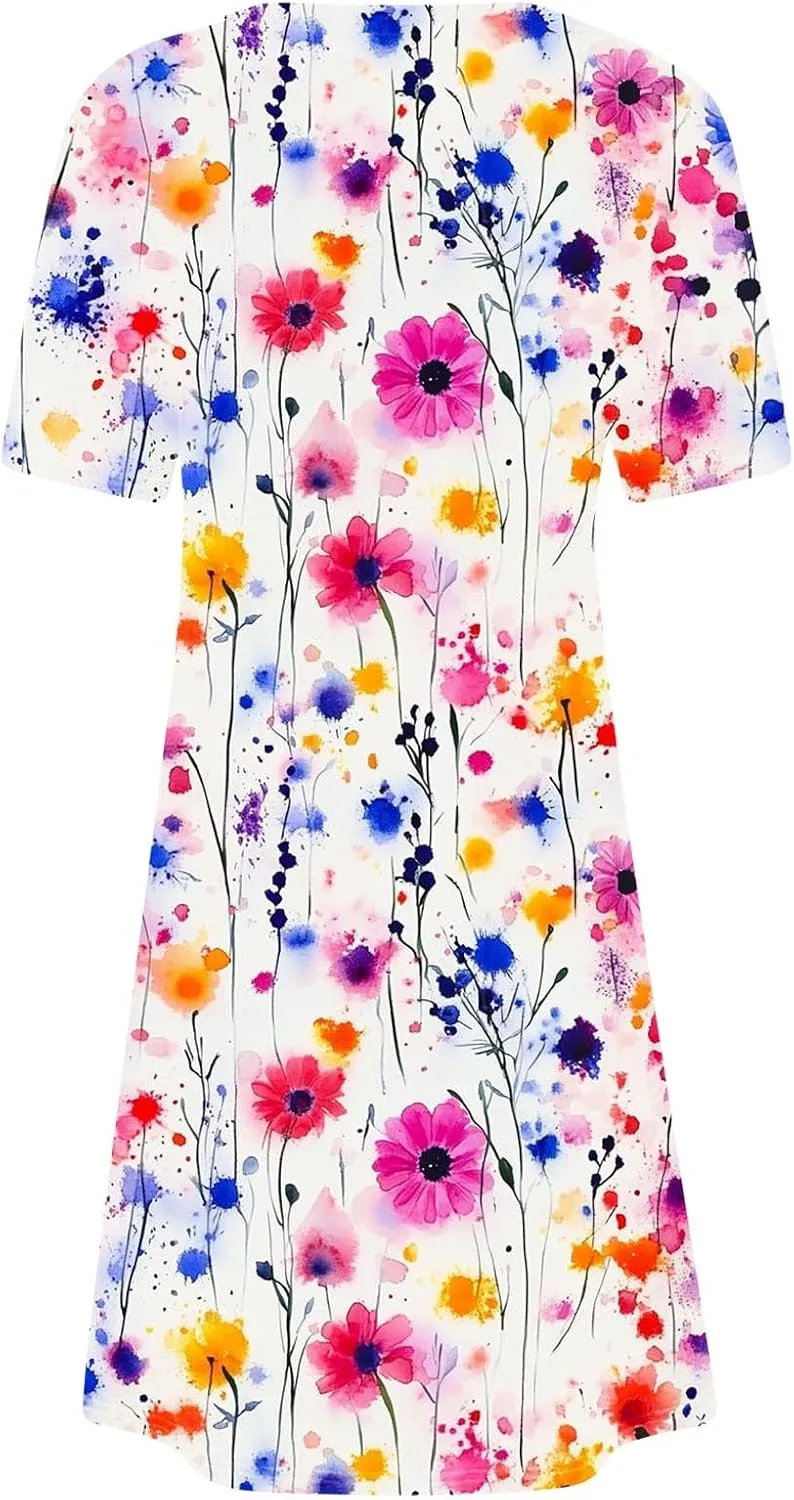 Boho Dress for Women Summer Dress Floral Casual Dresses Short Sleeve Fashion Graphic Holiday Dress for Vacation