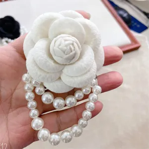 Camellia Flower Brooch Pins Pearl Tassel Corsage Jewelry Brooches for Women Shirt Collar Clothing Accessories
