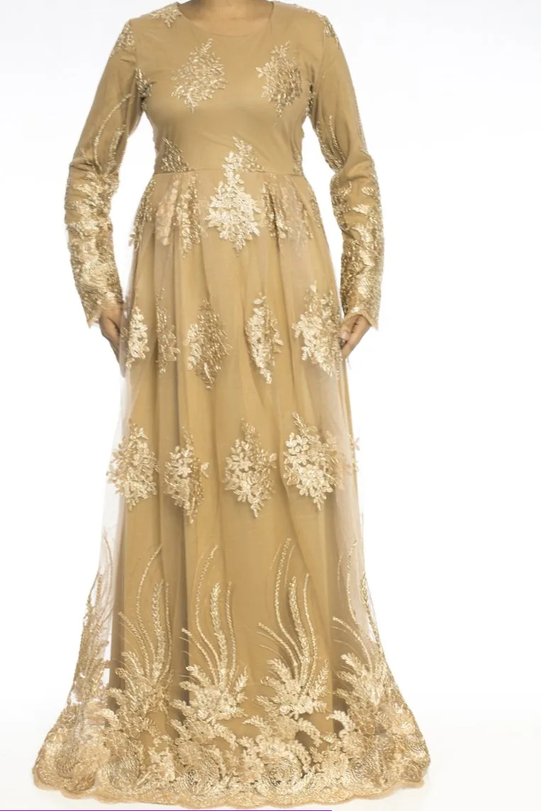 Champagne Embroidered Princess Gown