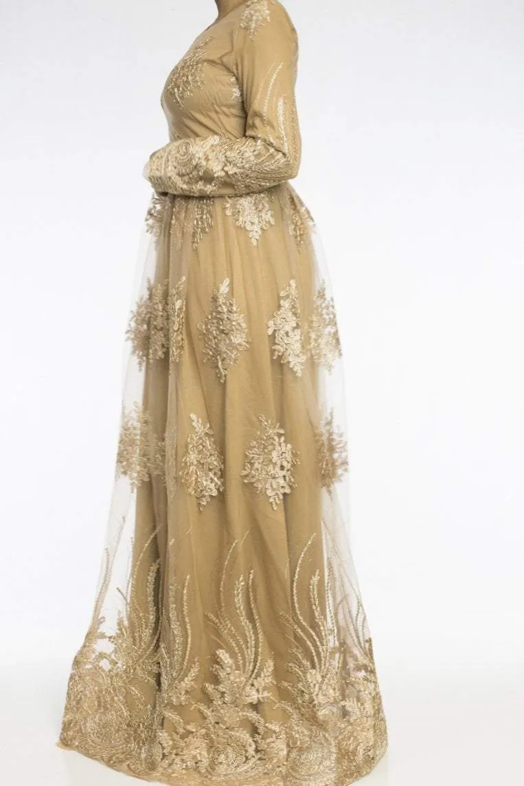 Champagne Embroidered Princess Gown