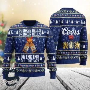 Coors Banquet Drinker Bells Drinking All The Way Ugly Sweater