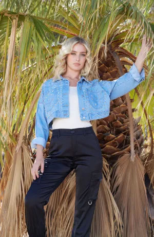 Crop Denim Jacket with Stars