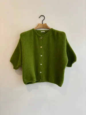 Cropped Sleeve Mohair Cardigan Apple Green