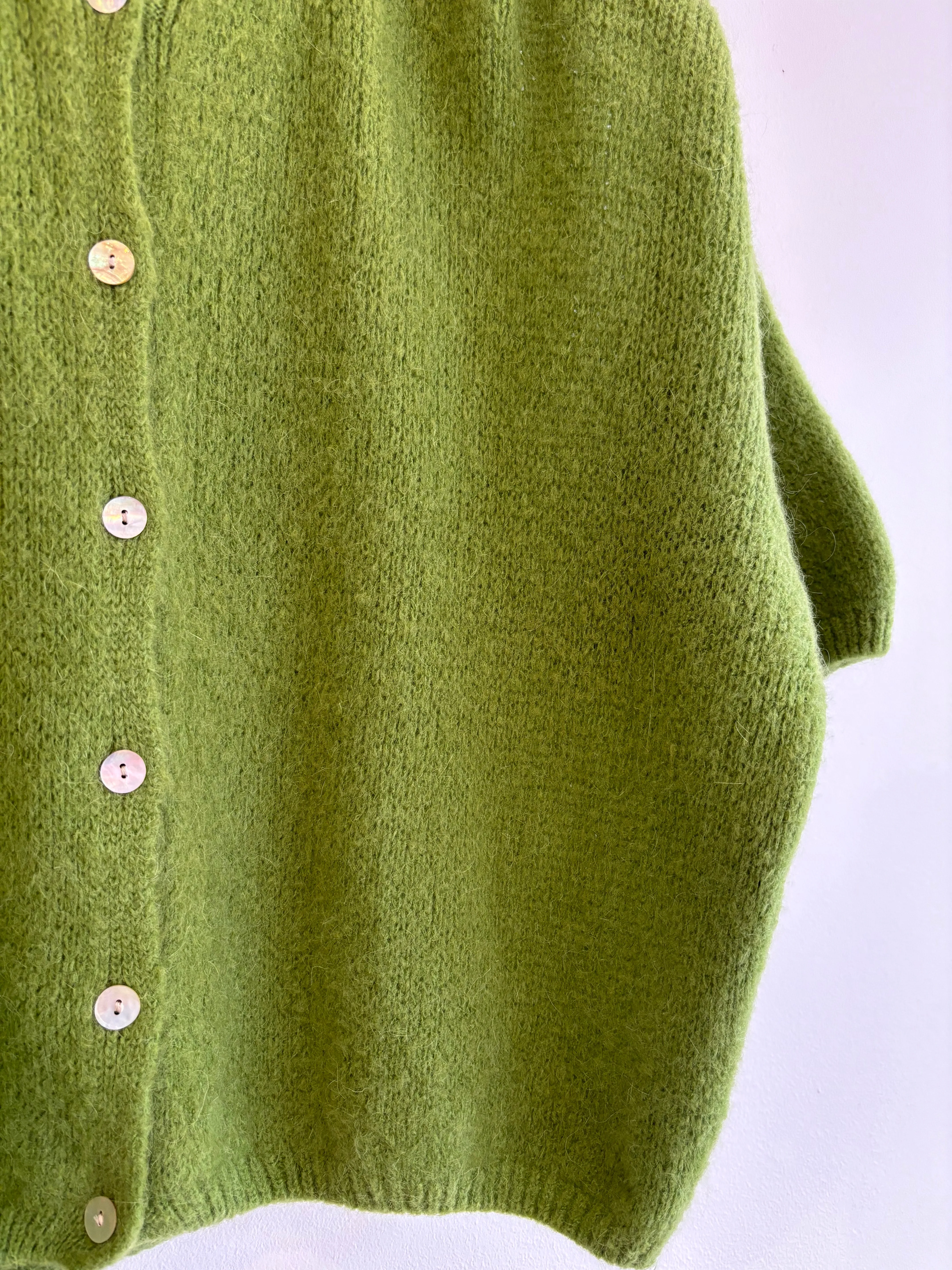 Cropped Sleeve Mohair Cardigan Apple Green