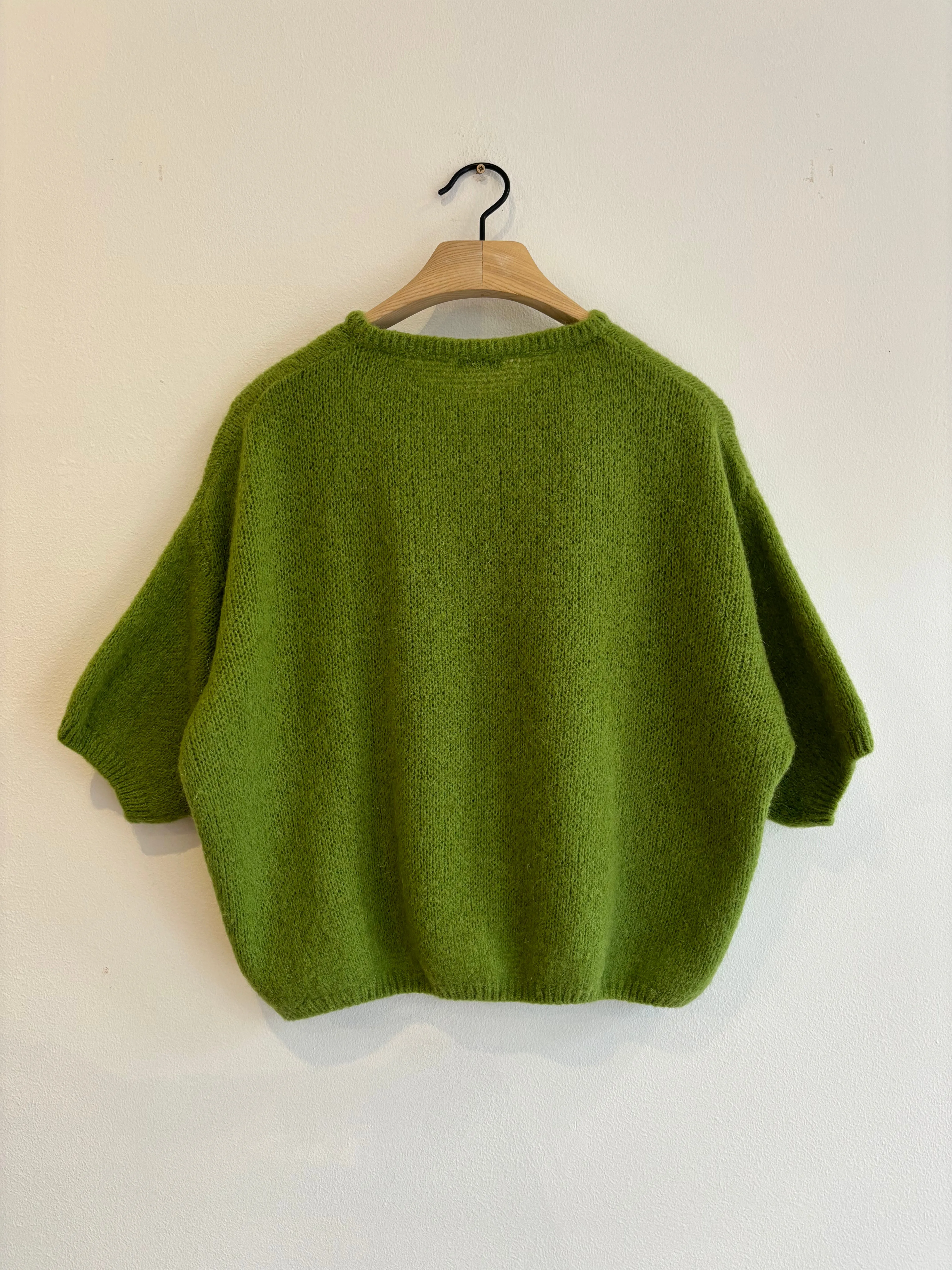Cropped Sleeve Mohair Cardigan Apple Green