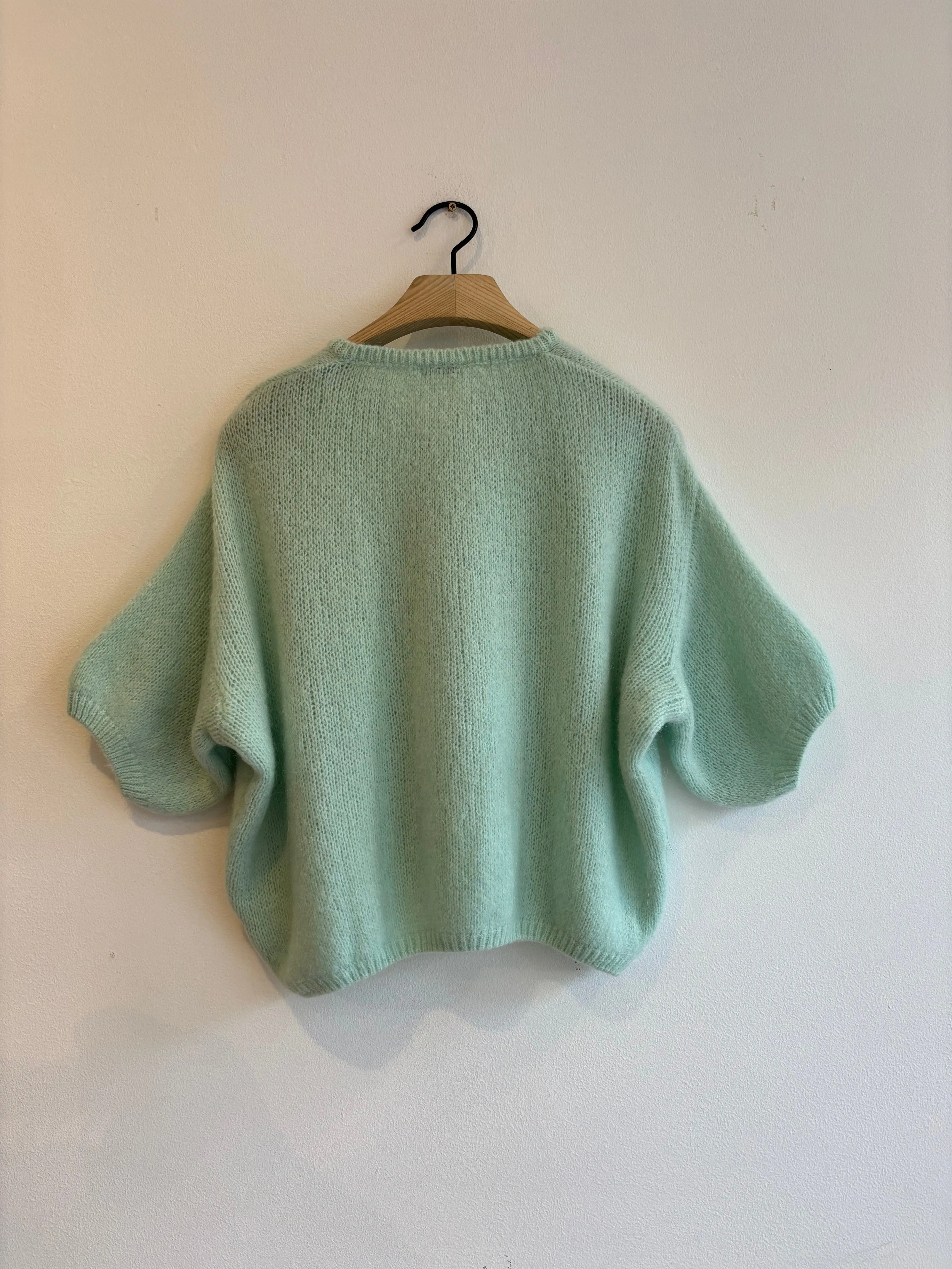 Cropped Sleeve Mohair Cardigan Mint
