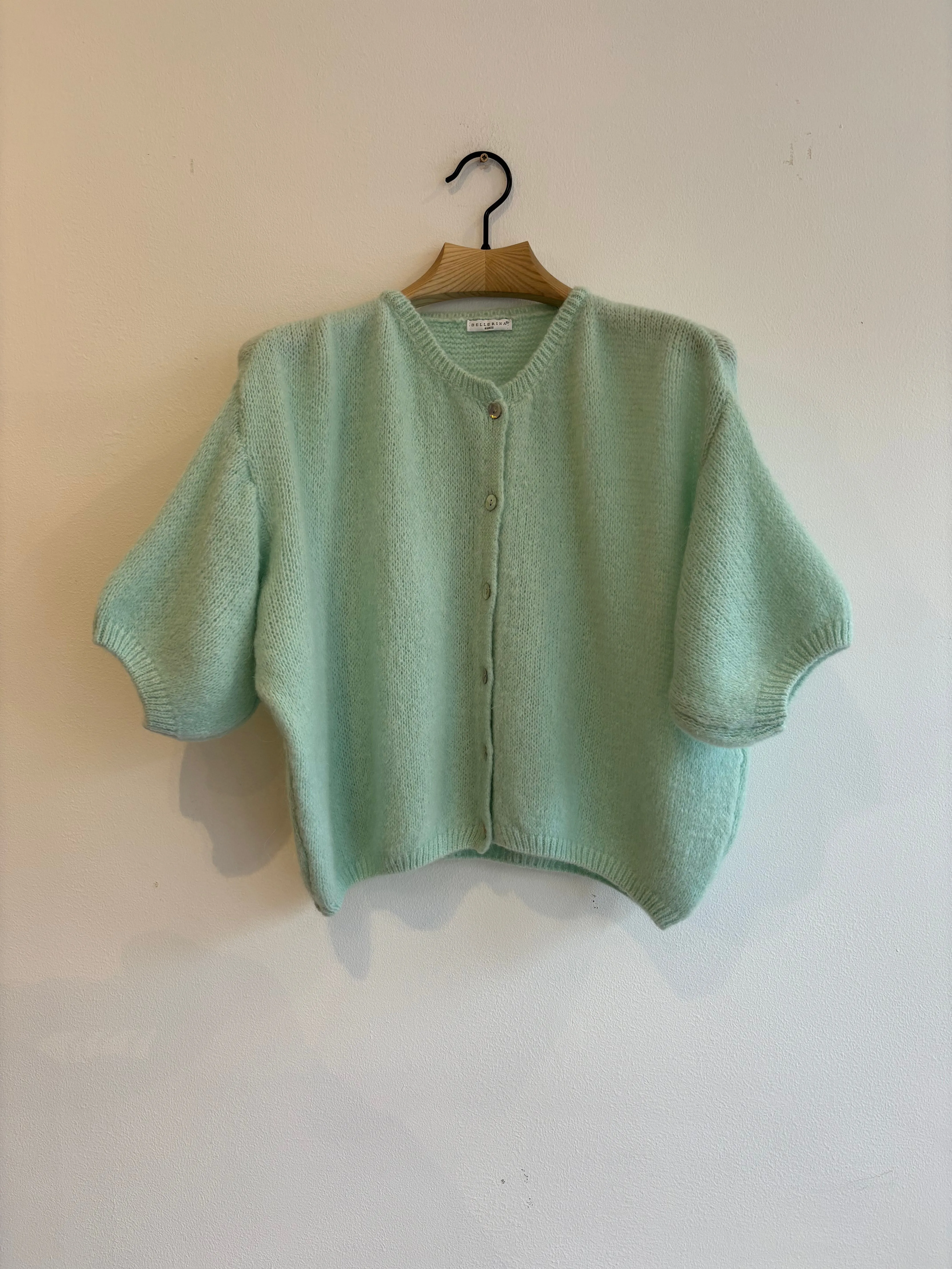 Cropped Sleeve Mohair Cardigan Mint