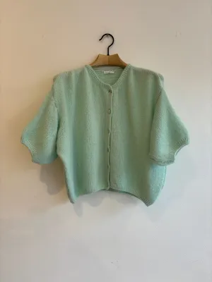 Cropped Sleeve Mohair Cardigan Mint