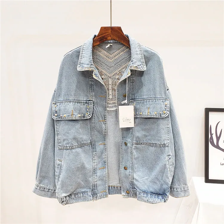 Denim Jacket Spring Bead Flowers Tassel