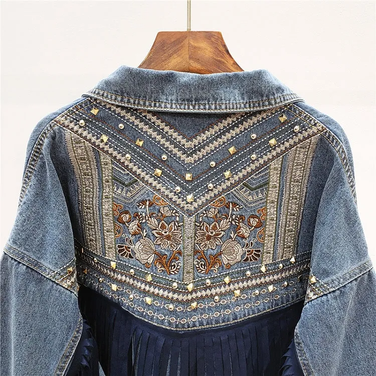 Denim Jacket Spring Bead Flowers Tassel