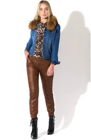 Denim Jacket with Raccoon Collar