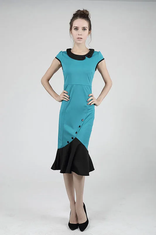 Doll Collar Patchwork Short Sleeves Mermaid Knee-length Evening Dress