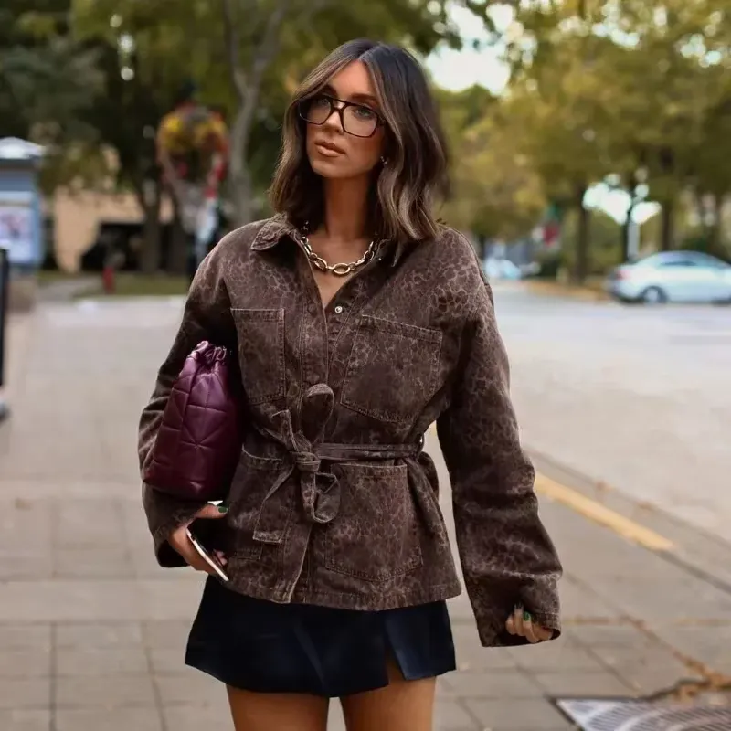 Elsie - Veste en Jean Imprimé Léopard