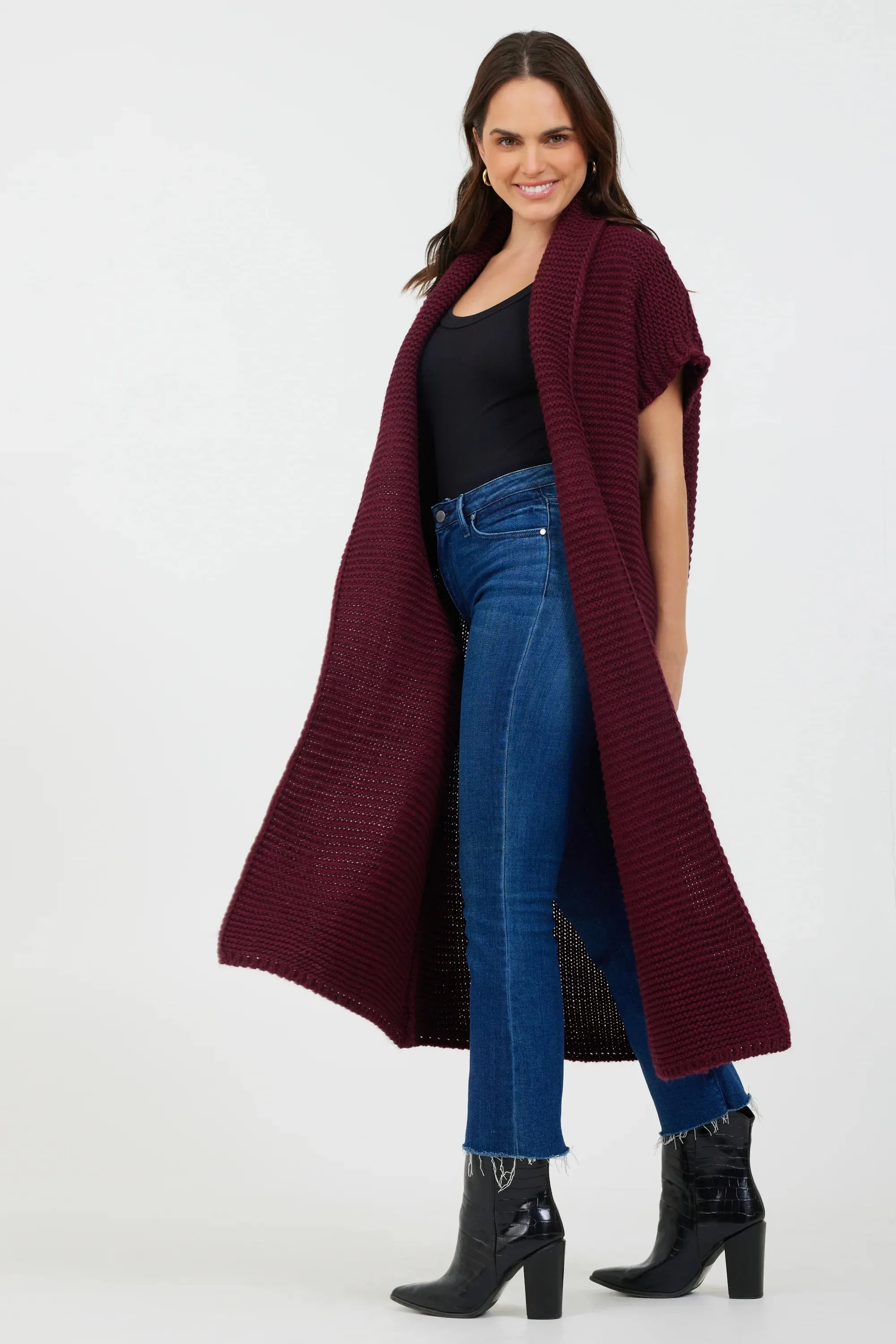 Fernando Chunky Long Gilet in Merlot or Dark Grey