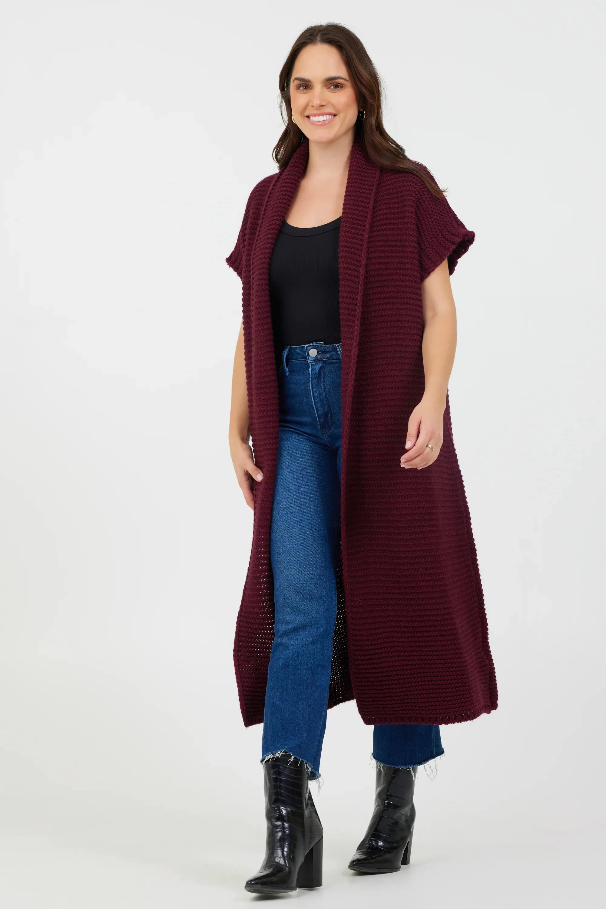 Fernando Chunky Long Gilet in Merlot or Dark Grey