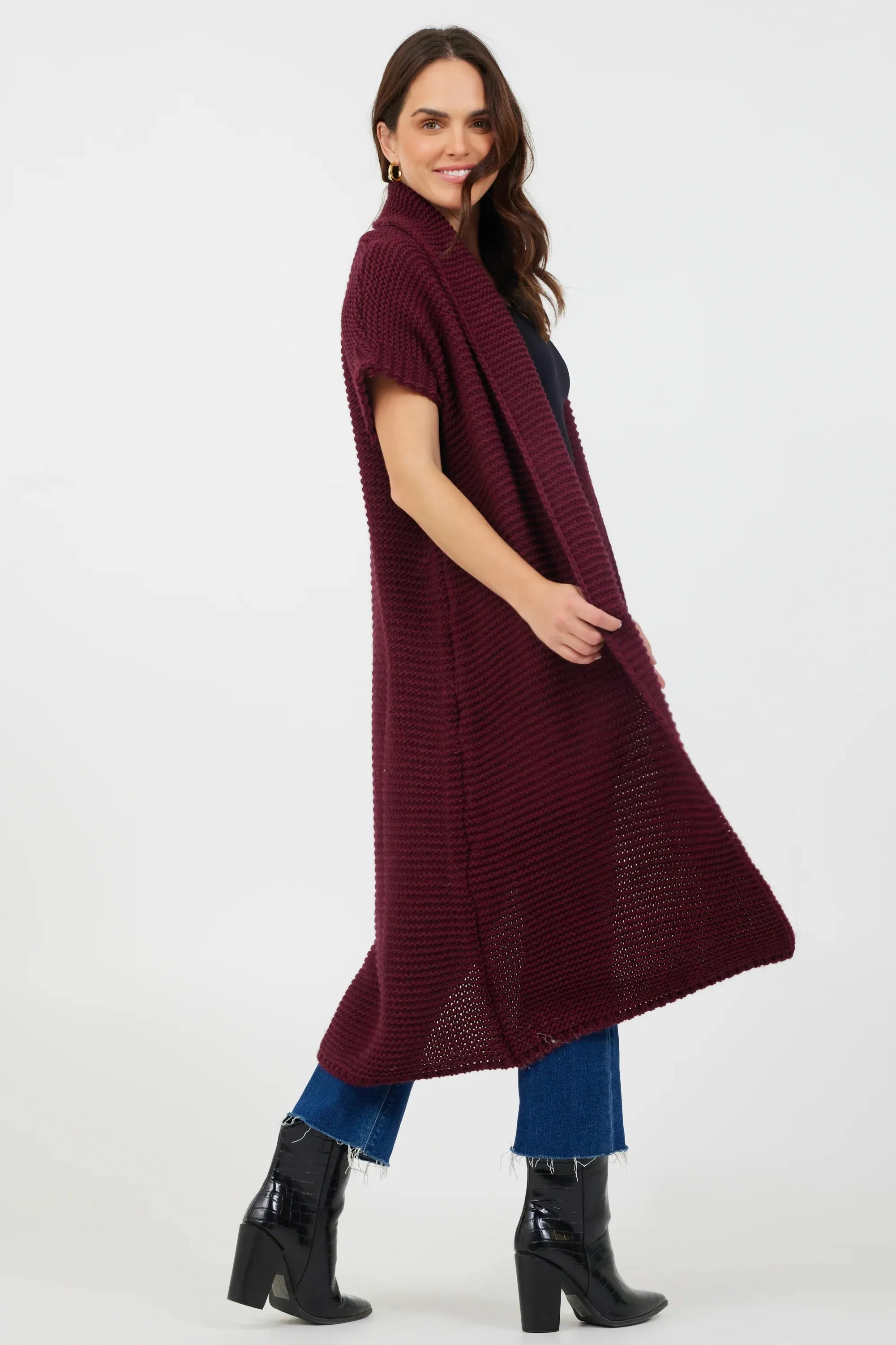 Fernando Chunky Long Gilet in Merlot or Dark Grey