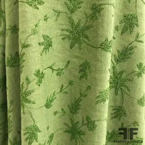 Floral Embroidered Sequin Silk Noile - Green