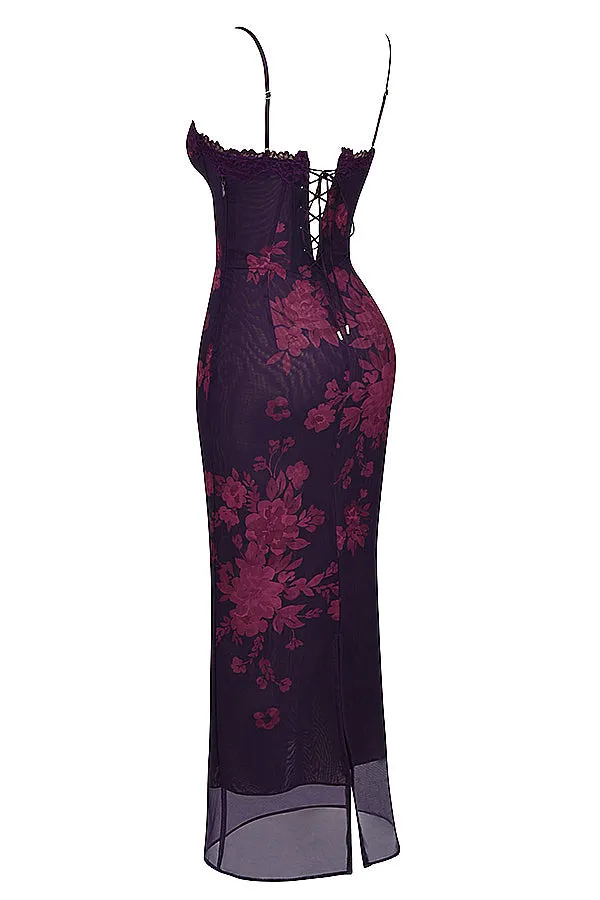Flytonn- Aiza Grape Floral Print Maxi Dress