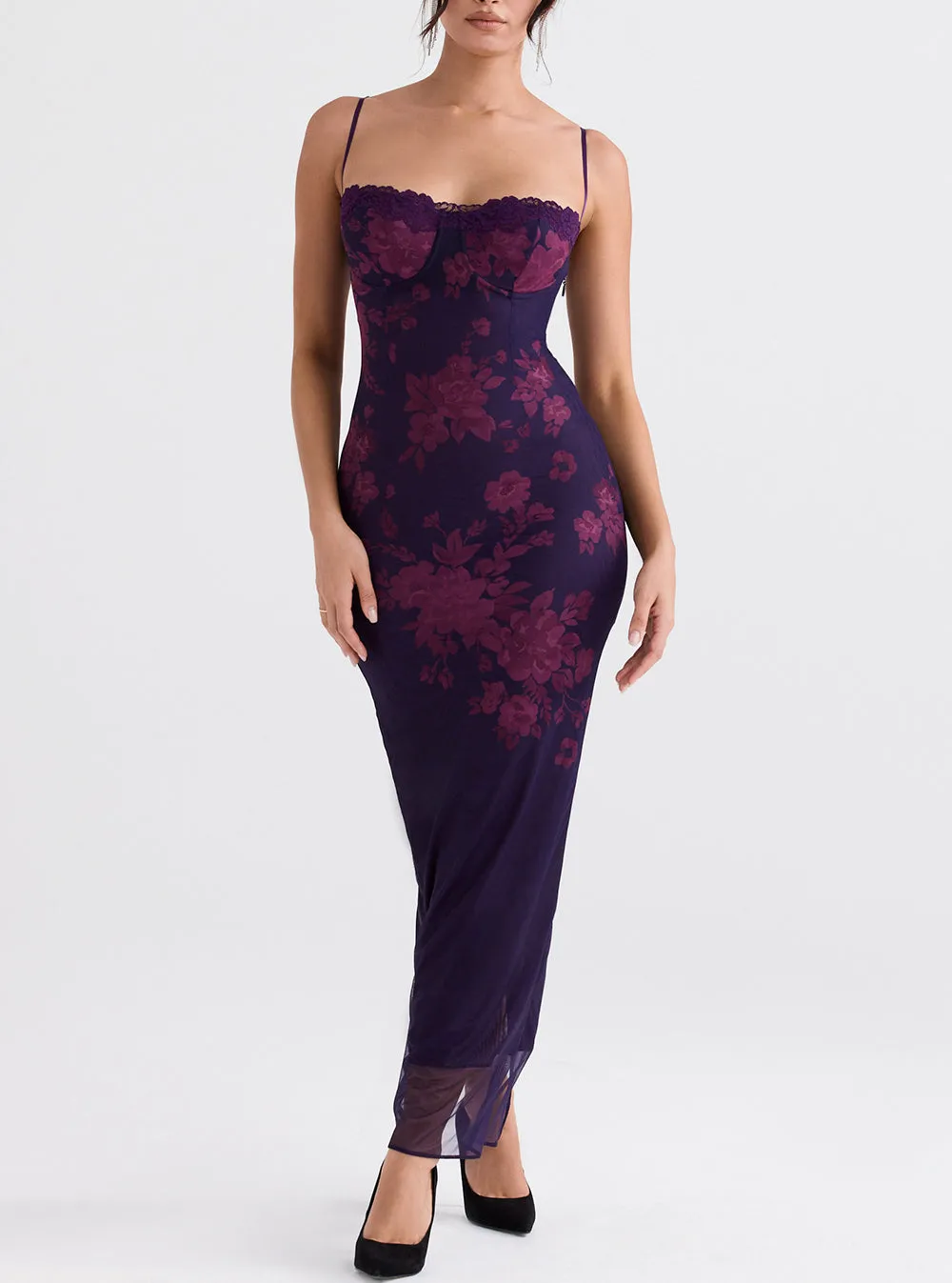 Flytonn- Aiza Grape Floral Print Maxi Dress