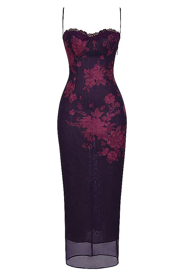 Flytonn- Aiza Grape Floral Print Maxi Dress