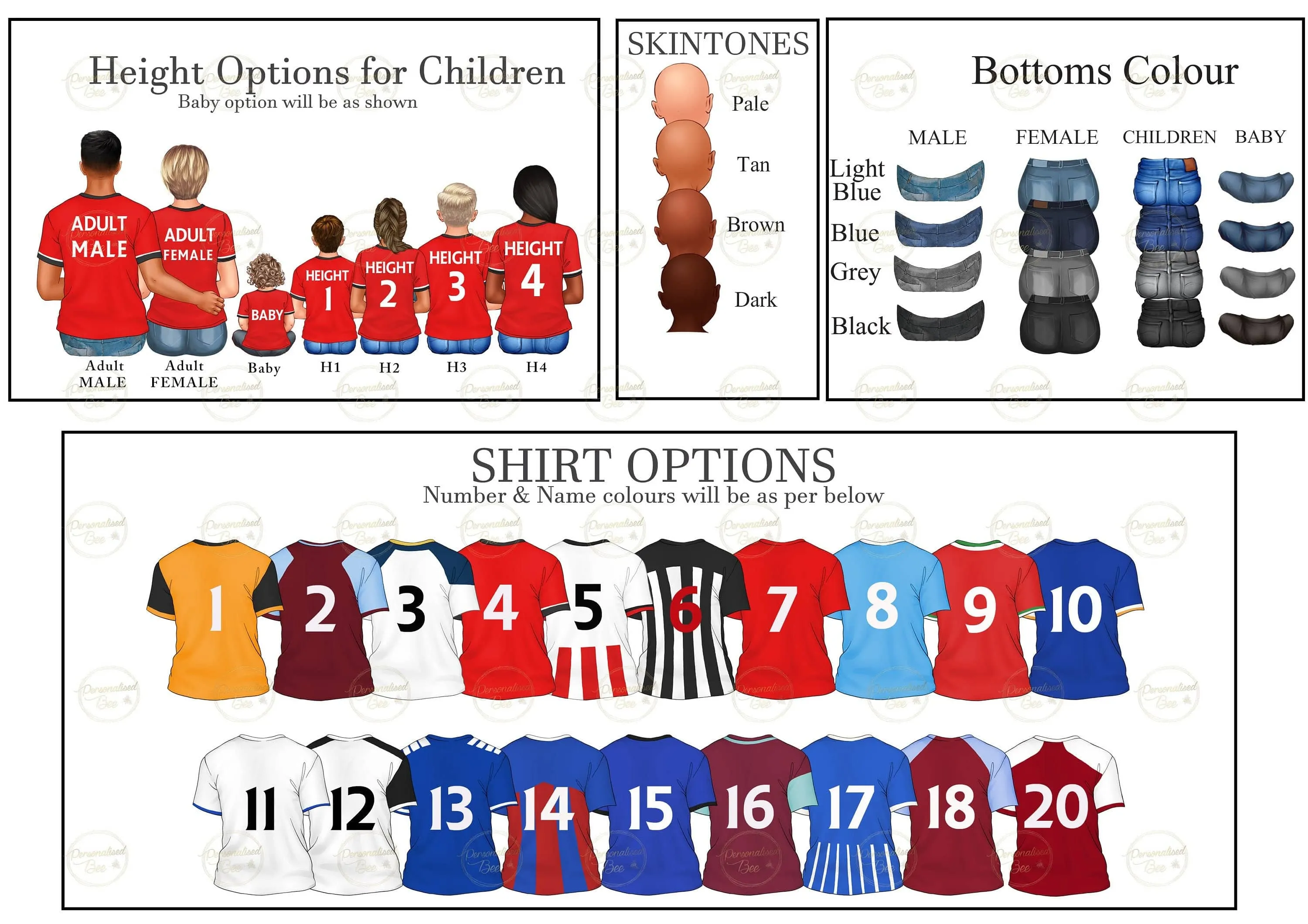 Football Shirt Family Illustration - Personalised Acrylic Plaque
