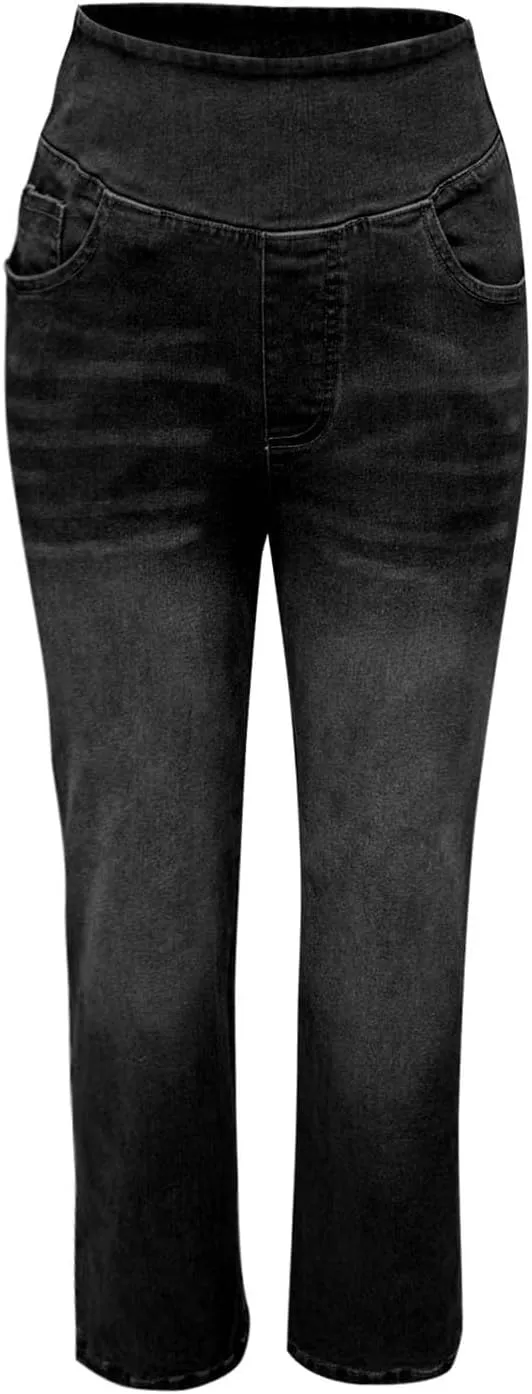 GIERIDUC Stretch Jeans for Women Retro Wide Leg Elastic High Waisted Loose Casual Look Like Jeans Sweatpants with Pockets
