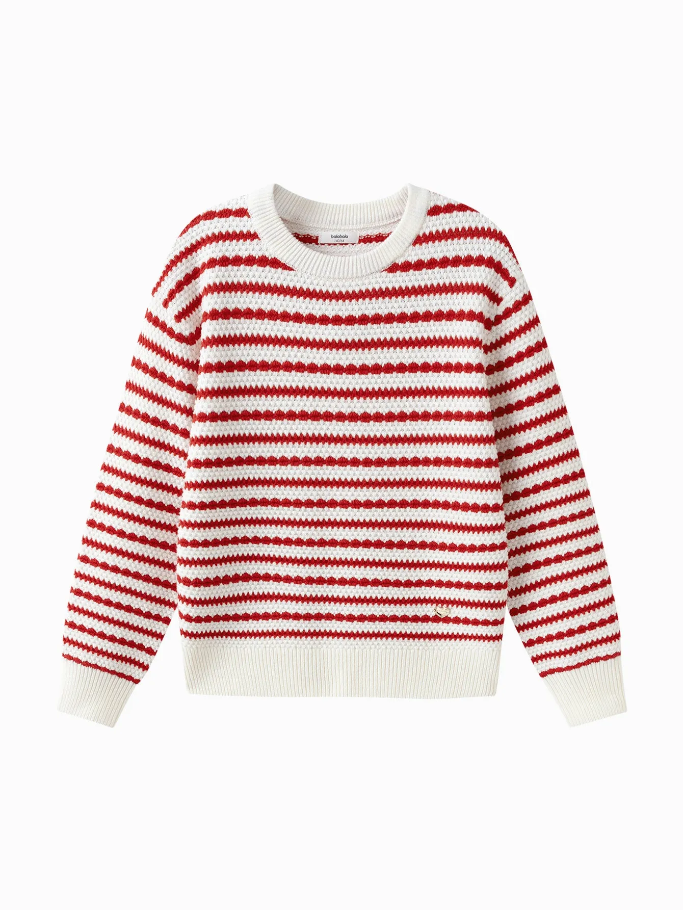 Girls' Red and White Striped Crew Neck Sweater