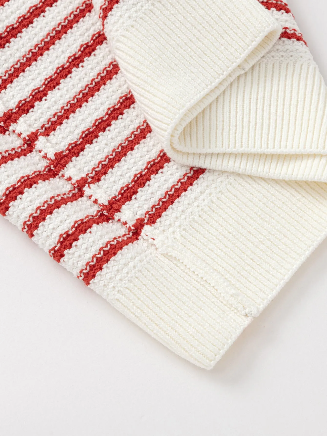 Girls' Red and White Striped Crew Neck Sweater
