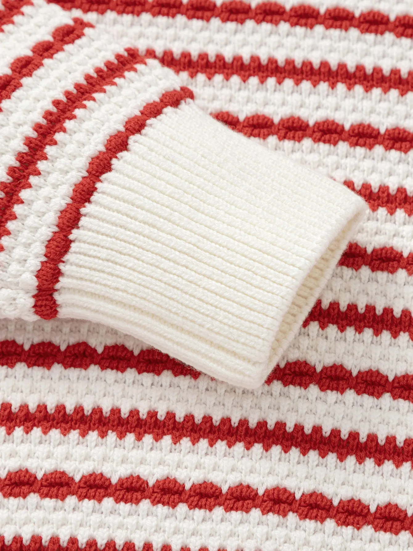 Girls' Red and White Striped Crew Neck Sweater