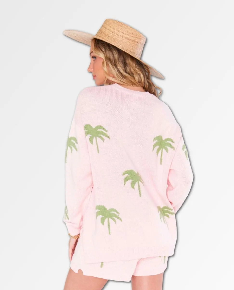 Go To Sweater Pink Palm Tree