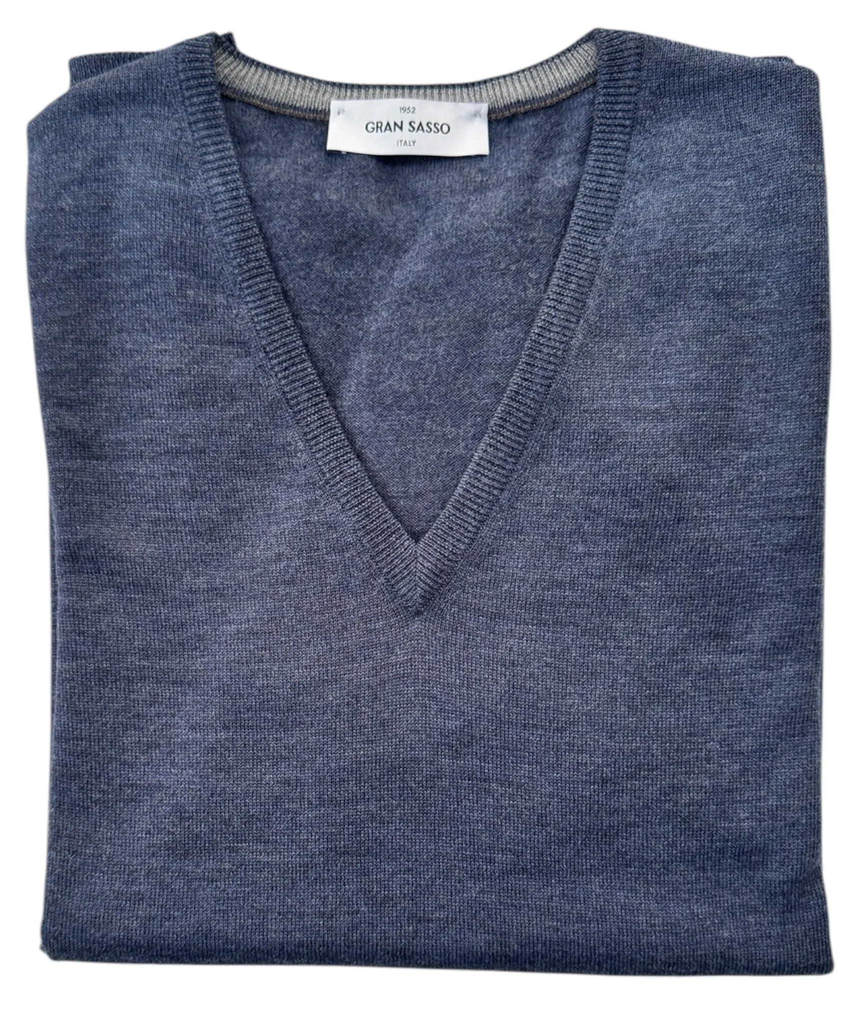 Gran Sasso Classic Merino V Neck Denim Blue