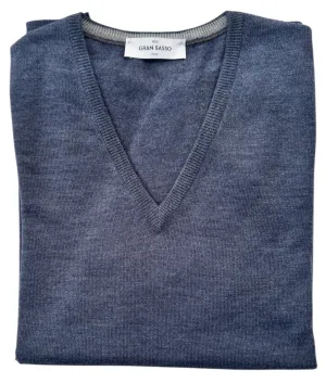 Gran Sasso Classic Merino V Neck Denim Blue