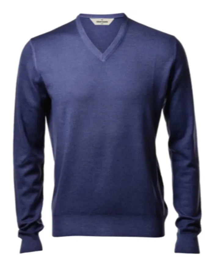 Gran Sasso Classic Merino V Neck Denim Blue