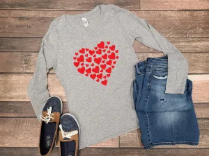 Hearts in Heart Shape Valentines Long Sleeve T Shirt - Valentine's Day Shirt for Women - Ladies Heart Love Shirt