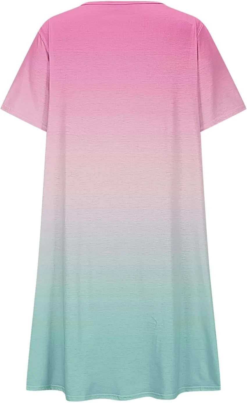 hlysgo Summer Dresses for Women 2025 Trendy Tie-Dye Print Short Sleeve Crew Neck Ruched Dress Beach Mini Dress with Pockets